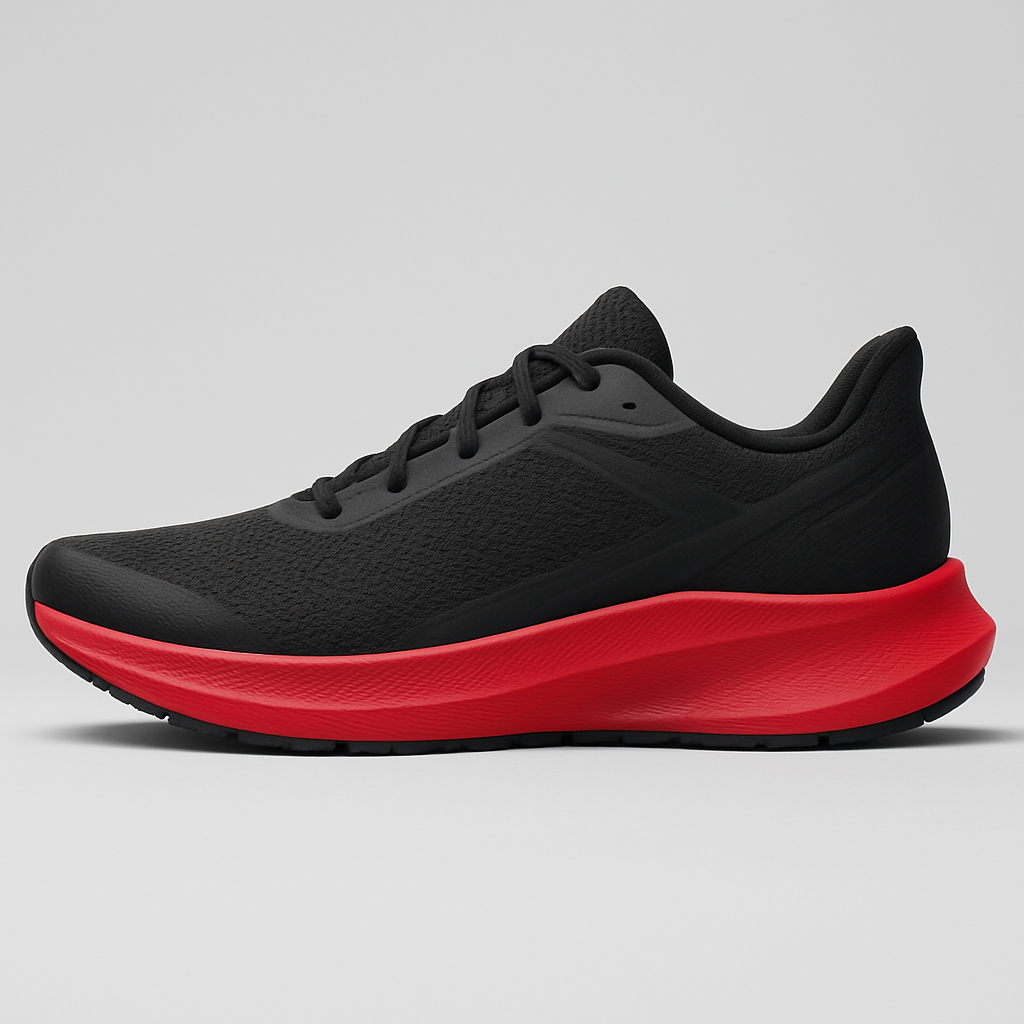 Black and red athletic training shoe